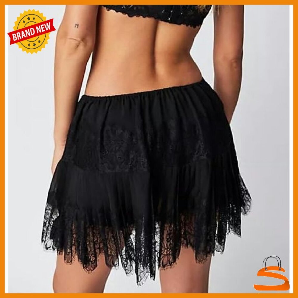 Lace Mini Skirt Low Rise Ruffle Pleated Layered Flowy Short - Picture 4 of 8